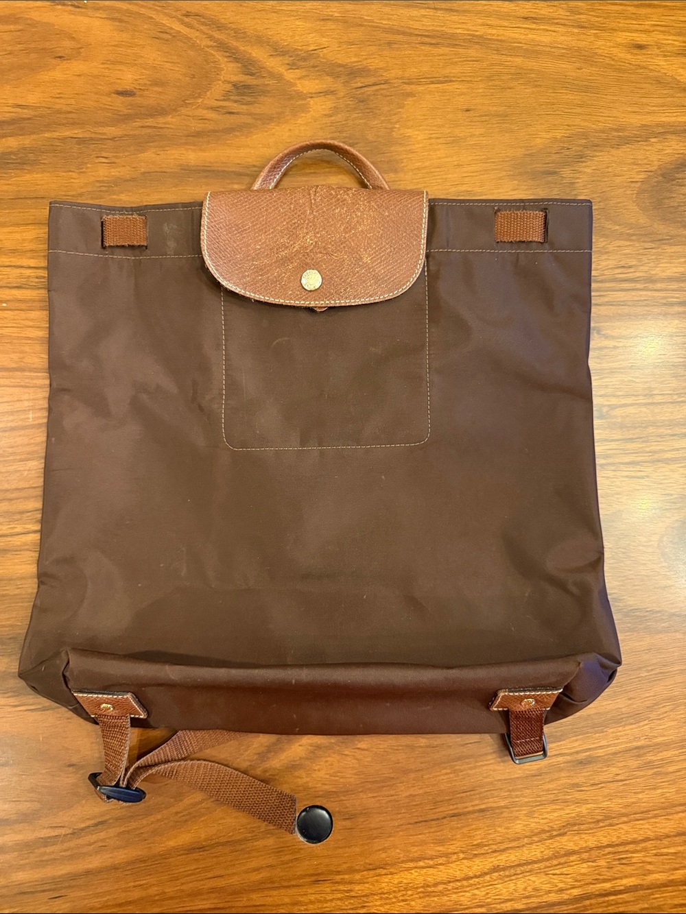 Longchamp Brown Nylon Backpack with Leather Flap